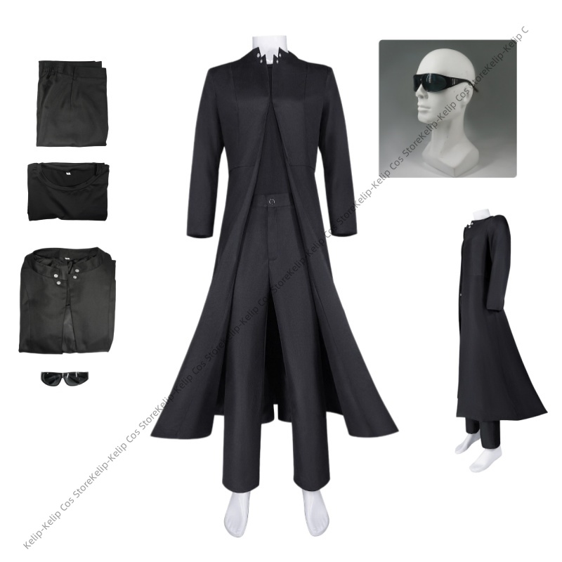 Trench Coat Men - Black Cyber Agent Cosplay Costume Long