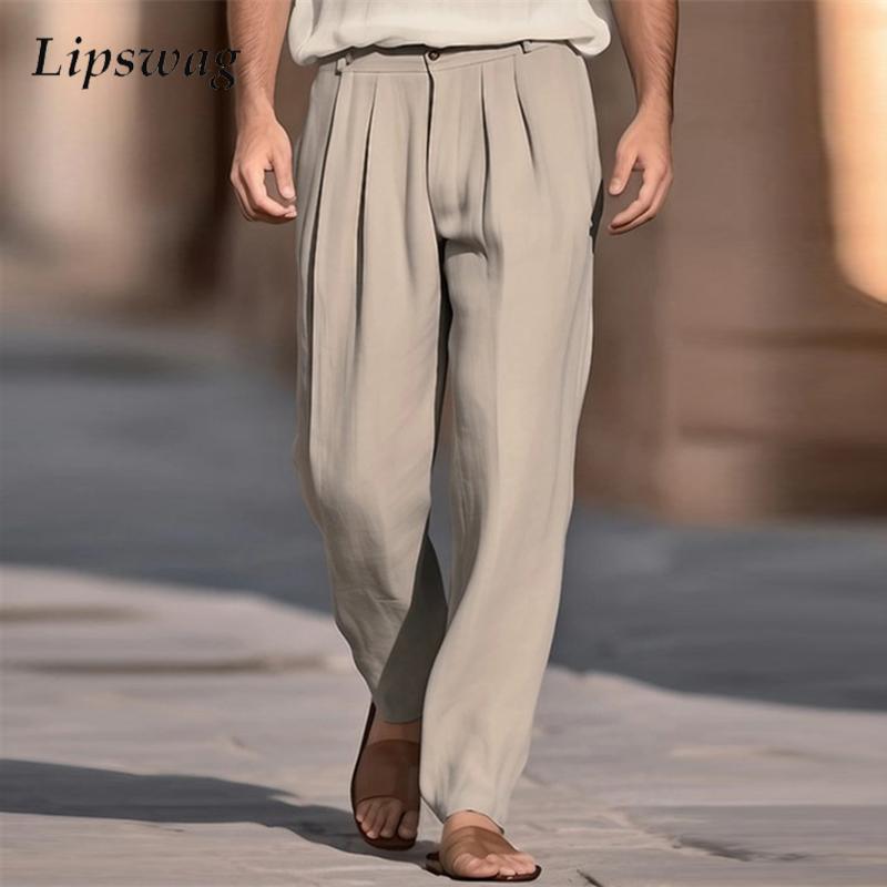 Men'S Fashion Linen Pants - Casual Breathable Solid Color Linen Trousers
