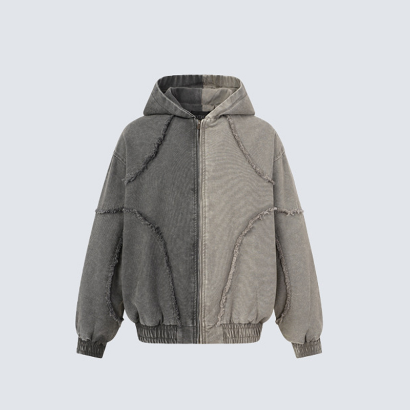 Knitted Cardigan Men - Splicing And Deconstructing Hooded Jacket Washed