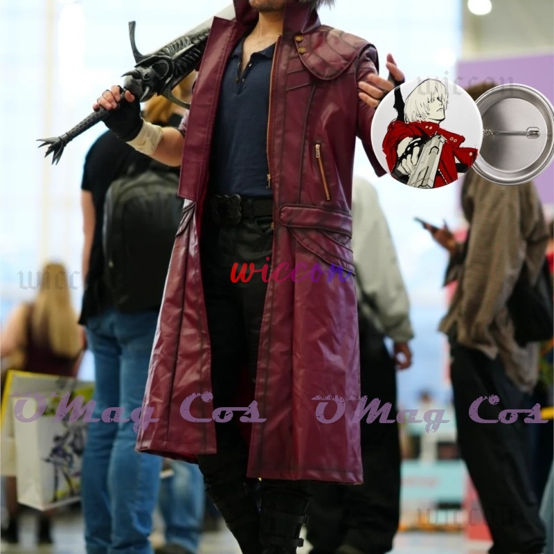 Dante Cosplay Red Long Trench  - Trench Coat Men 评论和价格