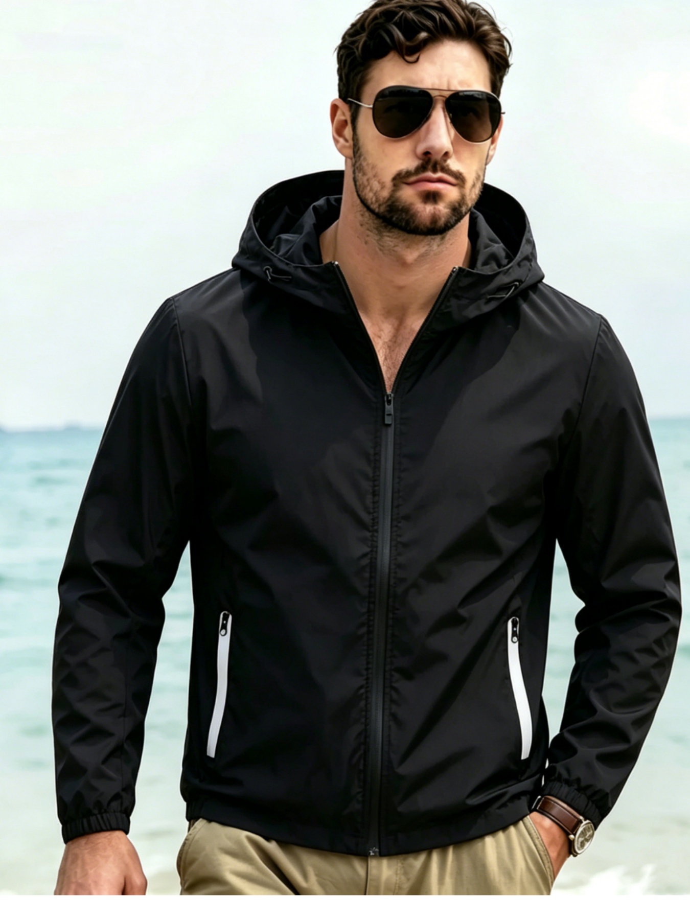 Men's Hooded Windbreaker Jacke - Windbreaker Men Zip 评论和价格