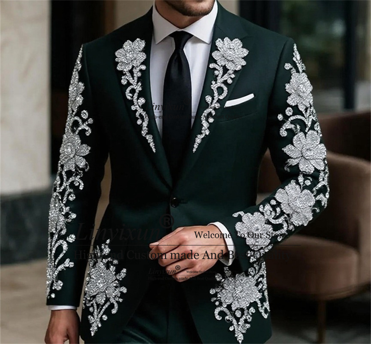 Fashion Crystals Floar Men Sui - Mens Fashion Trajes 评论和价格