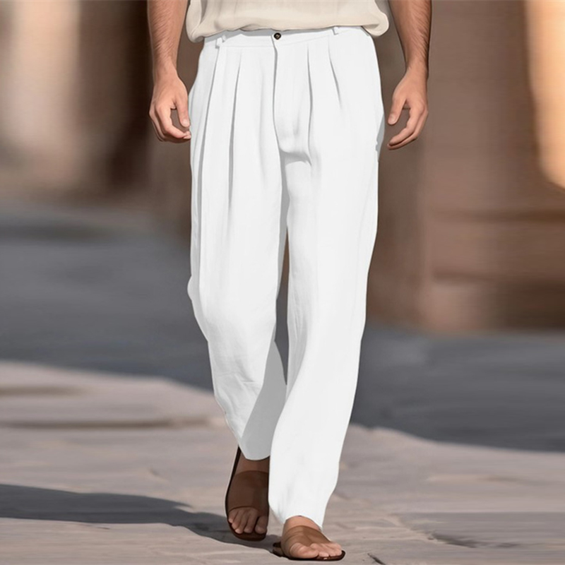 Casual Breathable Solid Color  - Men'S Fashion Linen Pants 评论和价格