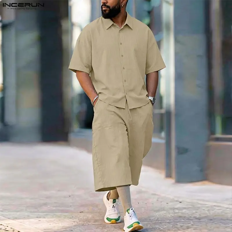 INCERUN Men's Sets Solid Lapel - Men'S Fashion For Summer 2026 评论和价格