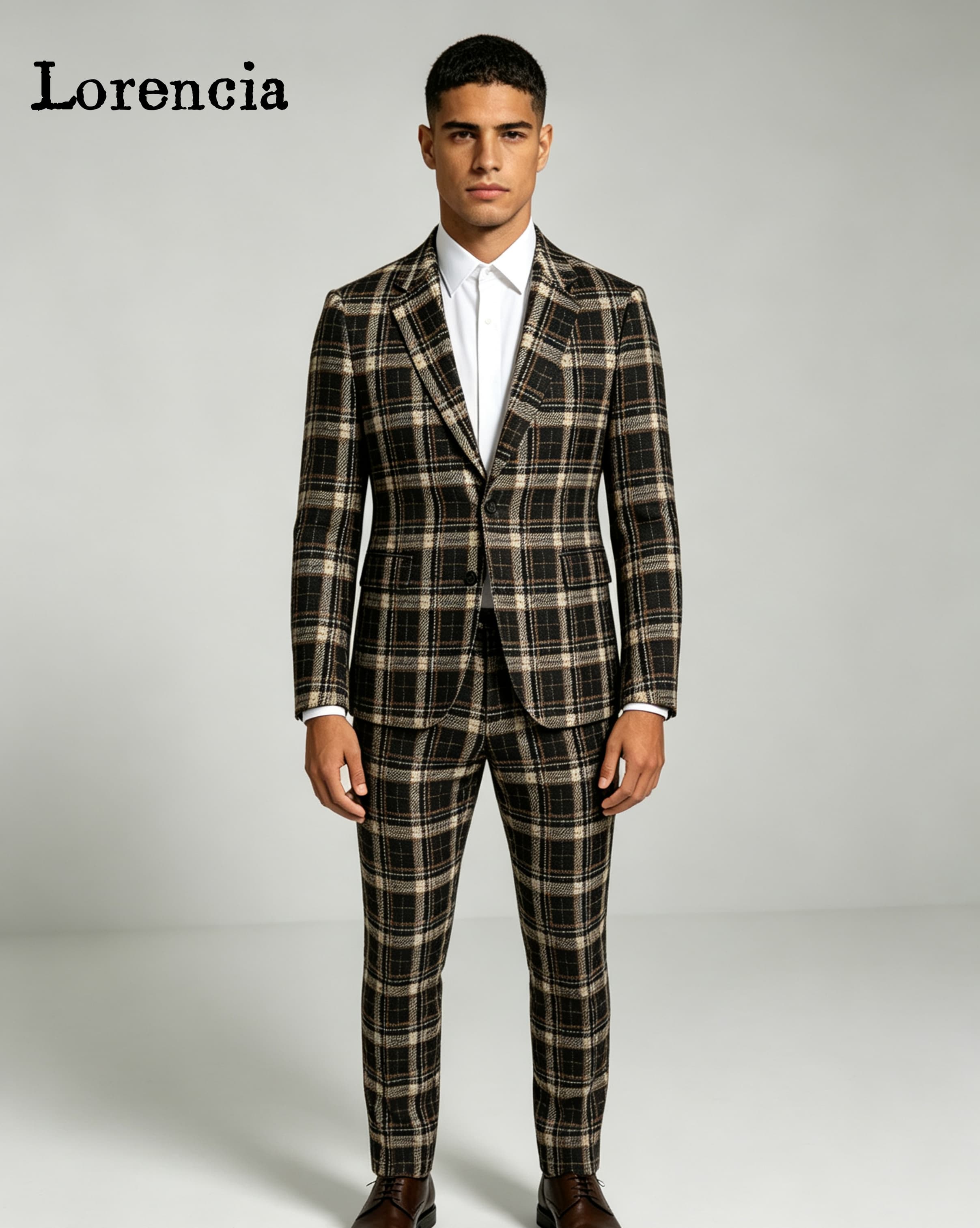 Fashion Plaid Men Suits Notch  - Mens Fashion Trajes 评论和价格