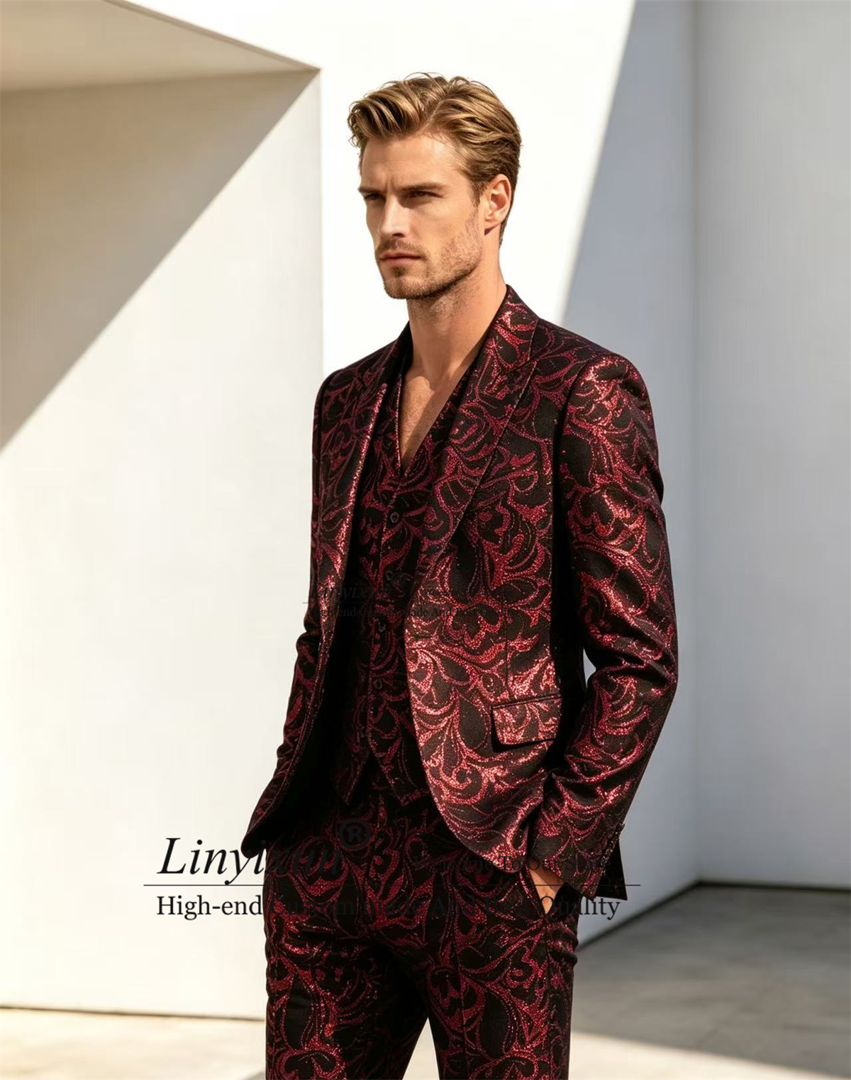 Fashion Jacquard Men Suits 3 P - Mens Fashion Trajes 评论和价格