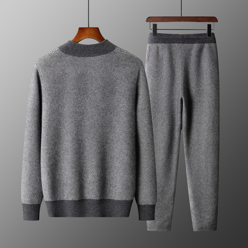 100% Merino Wool Jacquard Set  - Knitted Cardigan Men 评论和价格