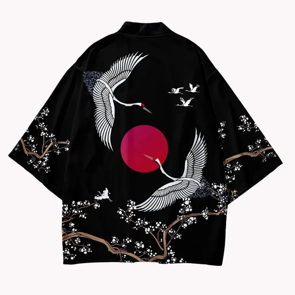 Crane Pattern Print Kimono Car - Knitted Cardigan Men 评论和价格